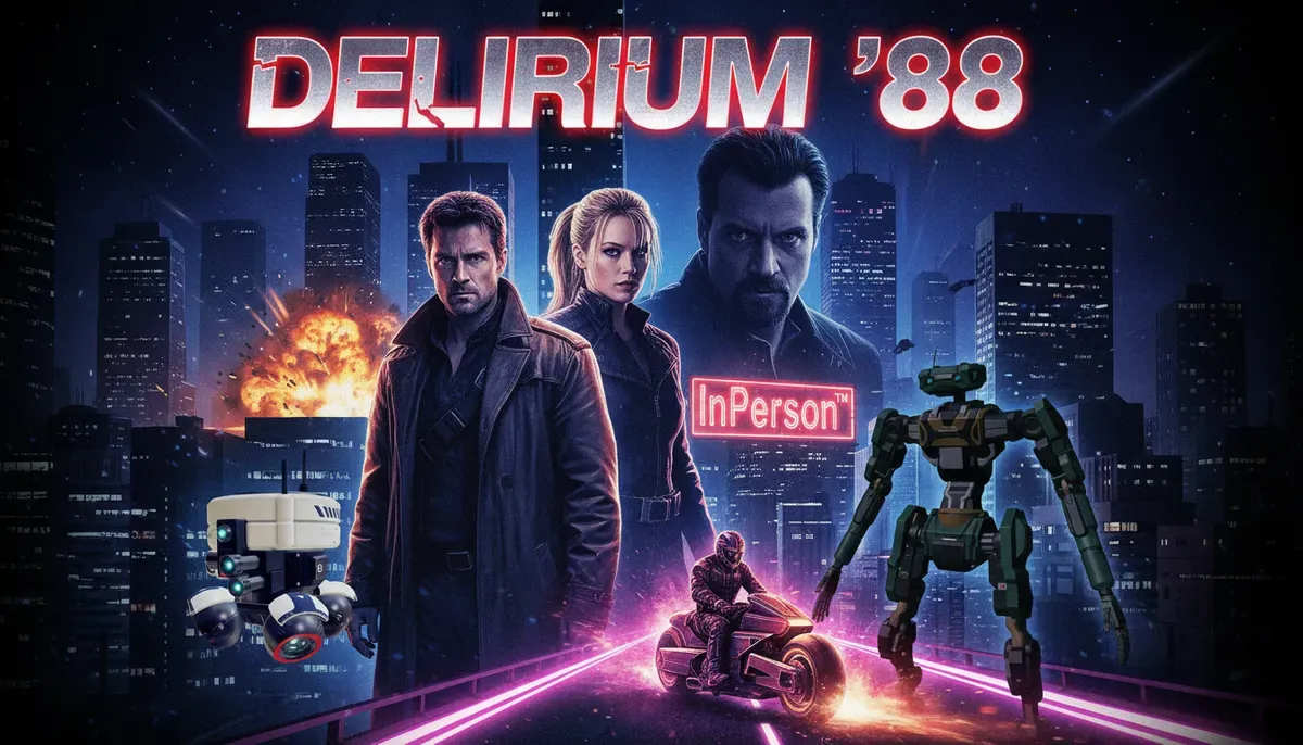 Delirium 88 key art — a cyberpunk character in neon-lit rain