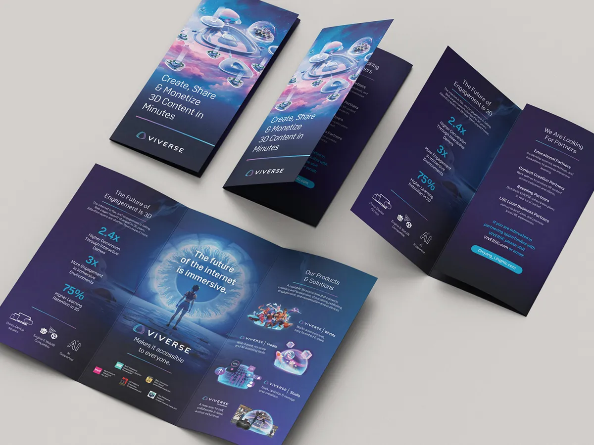 VIVERSE brochure spreads, printed and folded