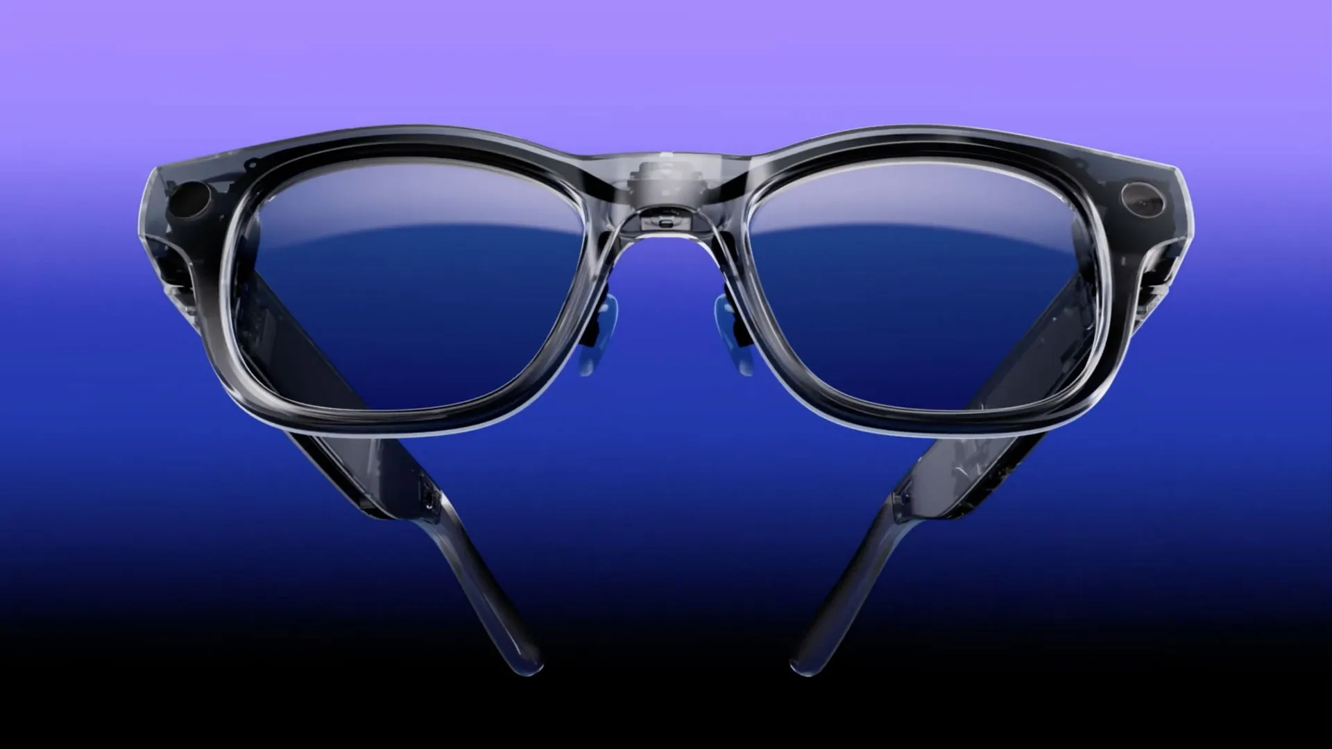 VIVE Eagle smart glasses shown front-on against a violet-to-blue gradient