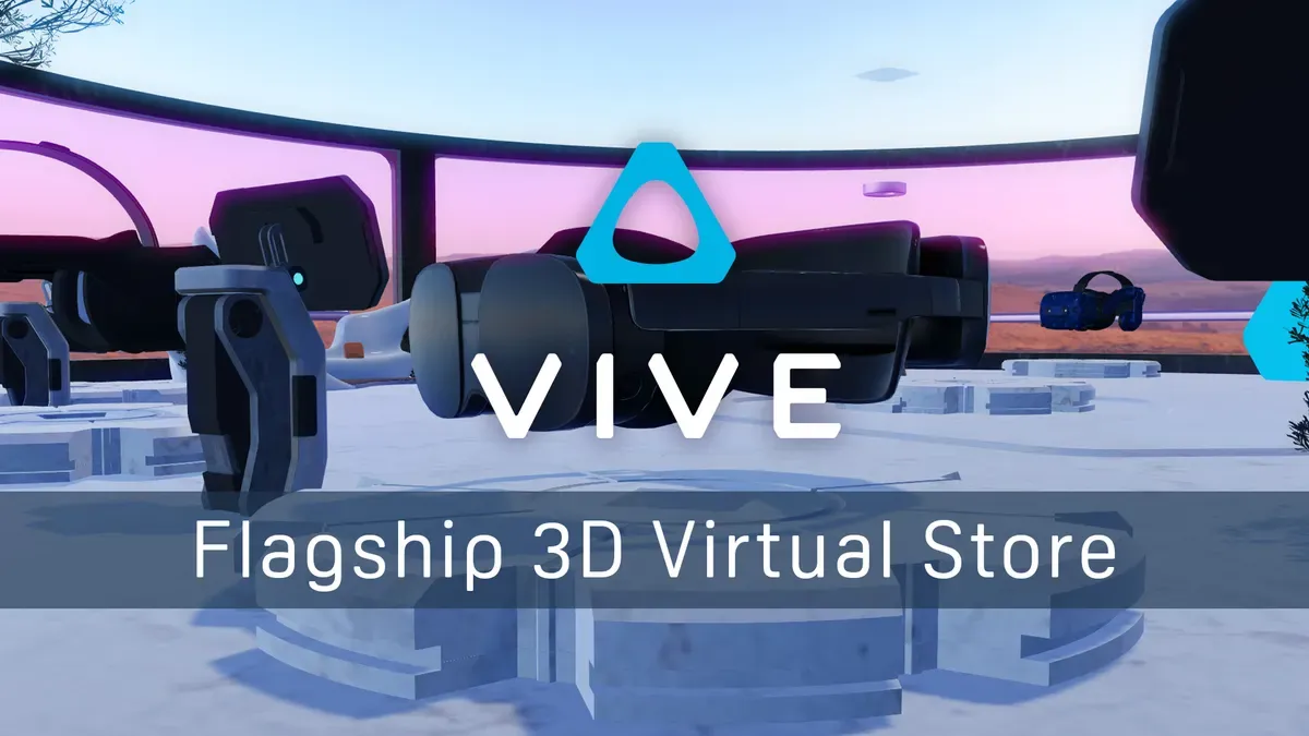 The VIVE Flagship 3D Virtual Store — headsets displayed in a real-time showroom